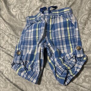 Blue Plaid Shorts with Button Accents